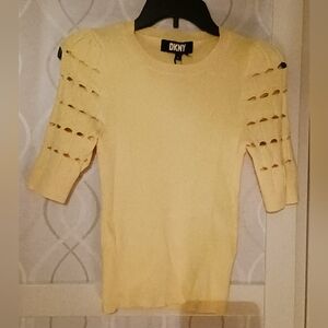 DKNY Yellow Knit Ribbed Top Short Sleeve
